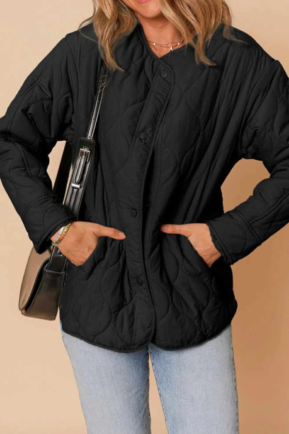 Online Dear-Lover Snap Button Quilted Puffer Jacket Black