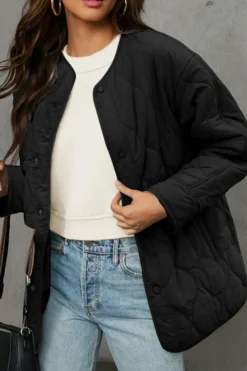 Online Dear-Lover Snap Button Quilted Puffer Jacket Black