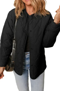 Online Dear-Lover Snap Button Quilted Puffer Jacket Black