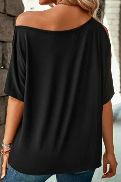 Outlet Dear-Lover Solid Asymmetrical Neck Loose Casual T-Shirt Black