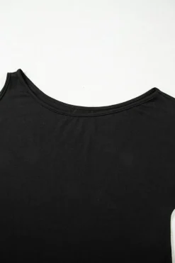 Outlet Dear-Lover Solid Asymmetrical Neck Loose Casual T-Shirt Black
