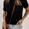 Fashion Dear-Lover Solid Color Crew Neck Tee Black