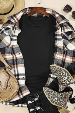 Fashion Dear-Lover Solid Color Crew Neck Tee Black