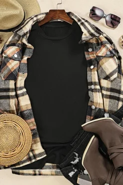 Fashion Dear-Lover Solid Color Crew Neck Tee Black