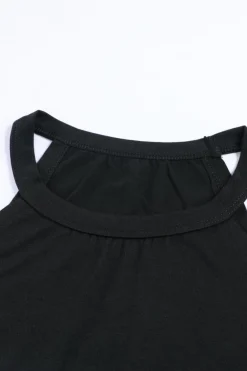 Fashion Dear-Lover Solid Color Crew Neck Tank Top Black
