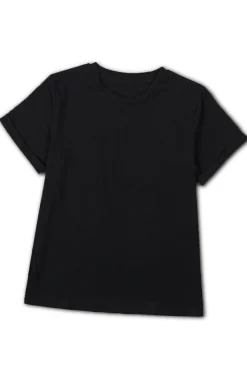 Fashion Dear-Lover Solid Color Crew Neck Tee Black