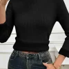 Discount Dear-Lover Solid Color Fleece Lined High Neck Slim Fit Sweater Black