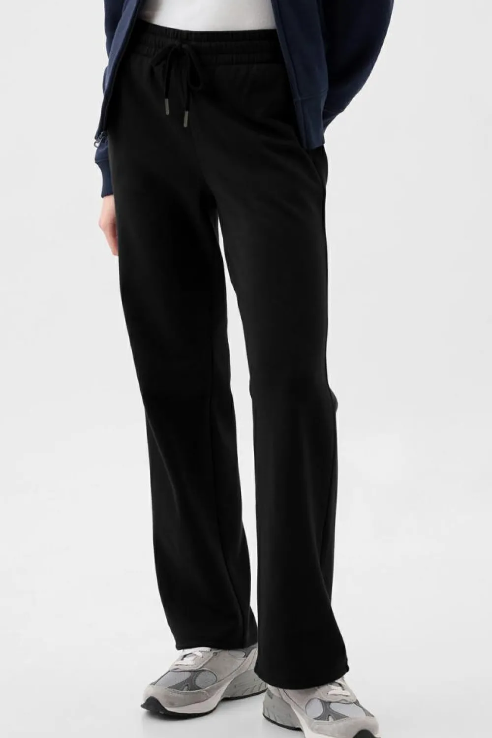 Clearance Dear-Lover Solid Color Fleece Lined Drawstring Waist Casual Pants Black
