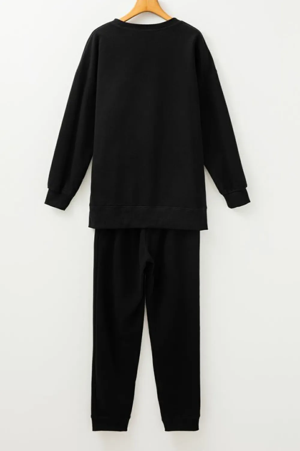Clearance Dear-Lover Solid Color High Low Pullover and Skinny Pants Set Black