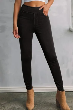 Best Dear-Lover Solid Color High Waist Stretchy Slim Fit Jeggings Black
