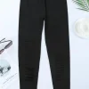 New Dear-Lover Solid Color High Waist Ripped Leggings Black