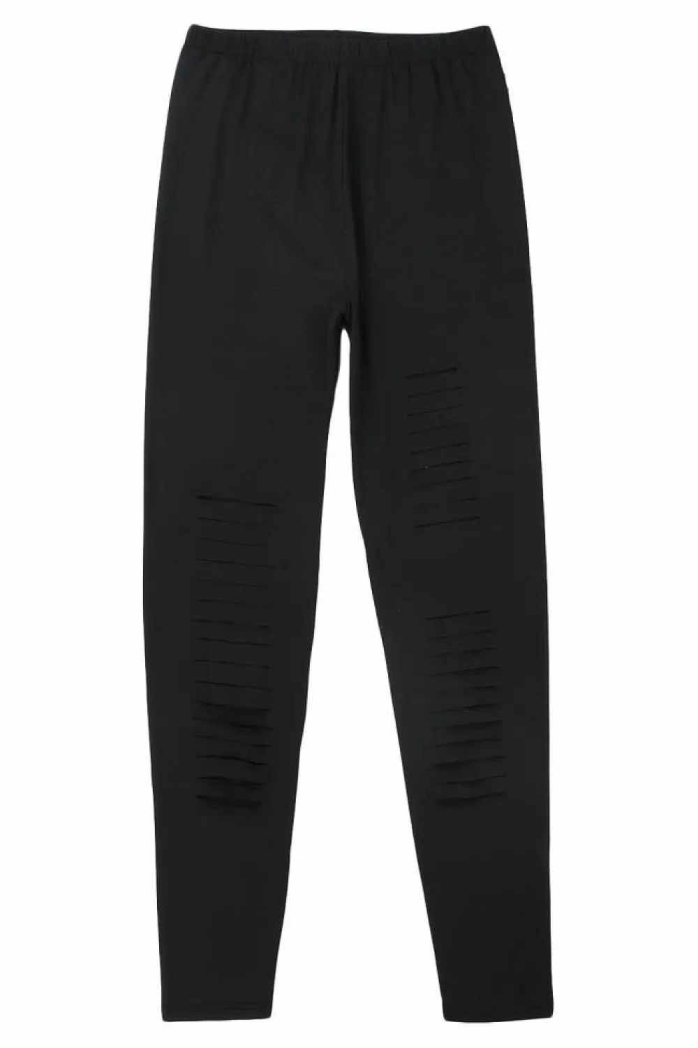 New Dear-Lover Solid Color High Waist Ripped Leggings Black