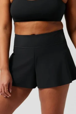 New Dear-Lover Solid Color High Waist Wide Leg Swim Bottom Black