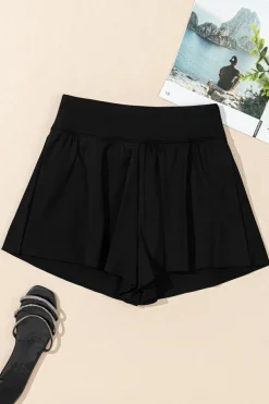 New Dear-Lover Solid Color High Waist Wide Leg Swim Bottom Black