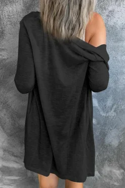 Fashion Dear-Lover Solid Color Open-Front Buttons Cardigan Black