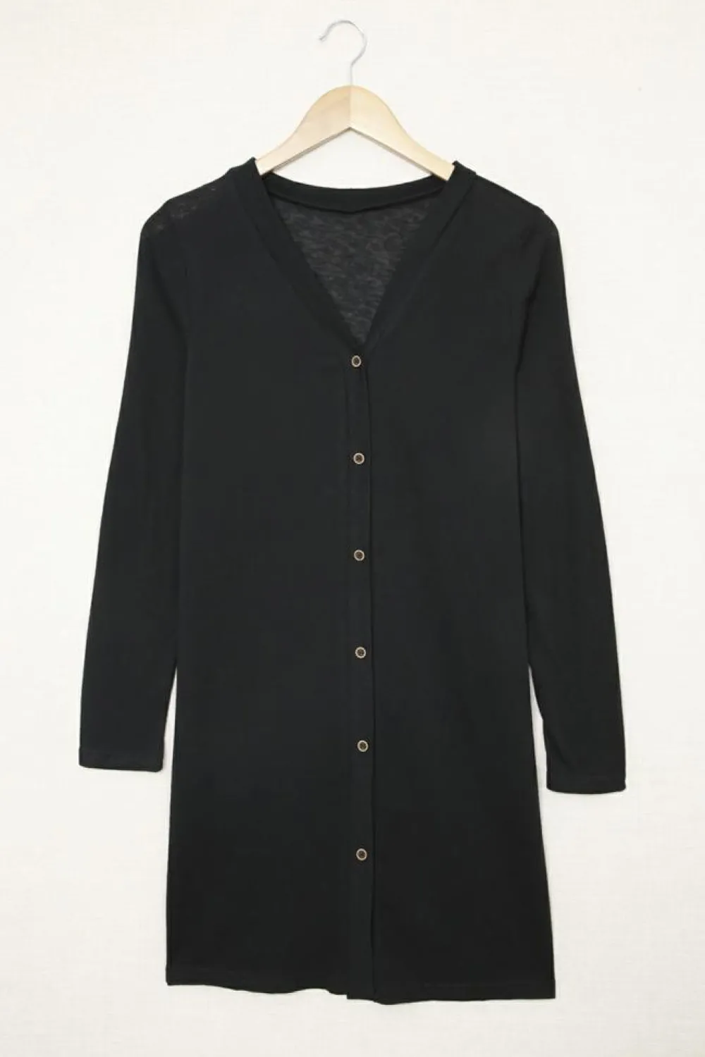Fashion Dear-Lover Solid Color Open-Front Buttons Cardigan Black