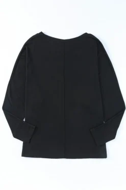 Fashion Dear-Lover Solid Color Patchwork Long Sleeve Top Black