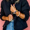Outlet Dear-Lover Solid Color Quilted Snap Button Jacket Black