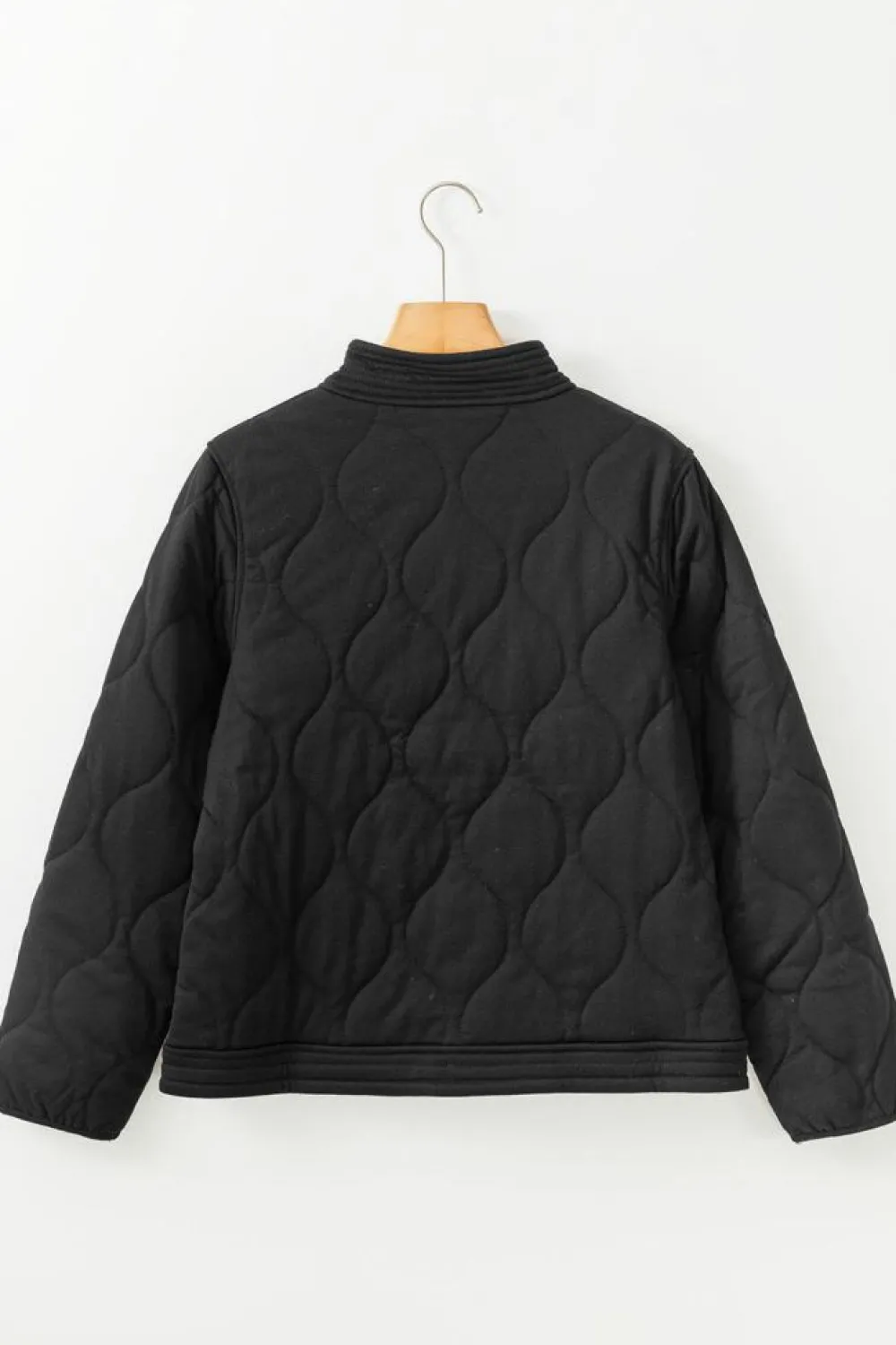 Outlet Dear-Lover Solid Color Quilted Snap Button Jacket Black