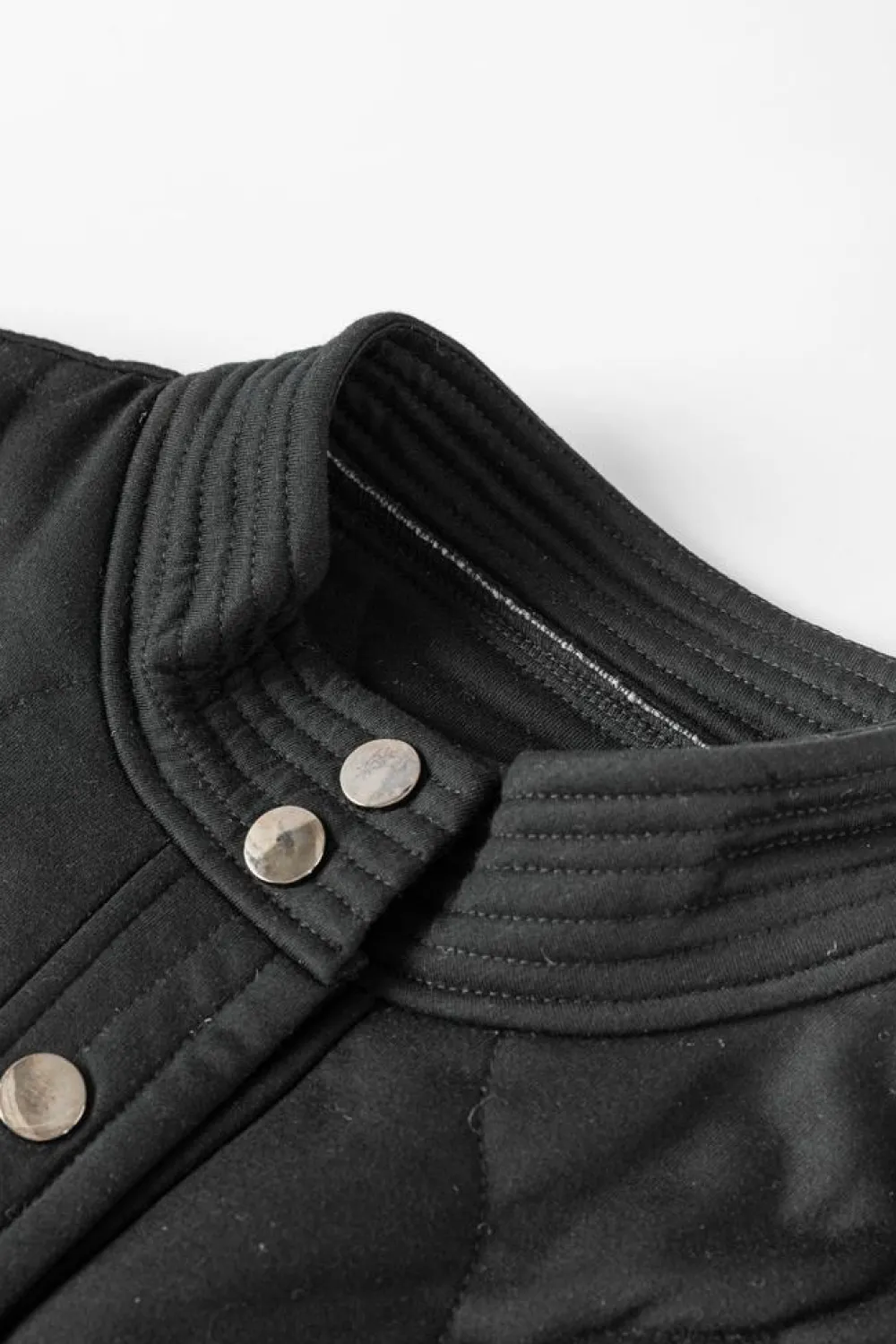 Outlet Dear-Lover Solid Color Quilted Snap Button Jacket Black