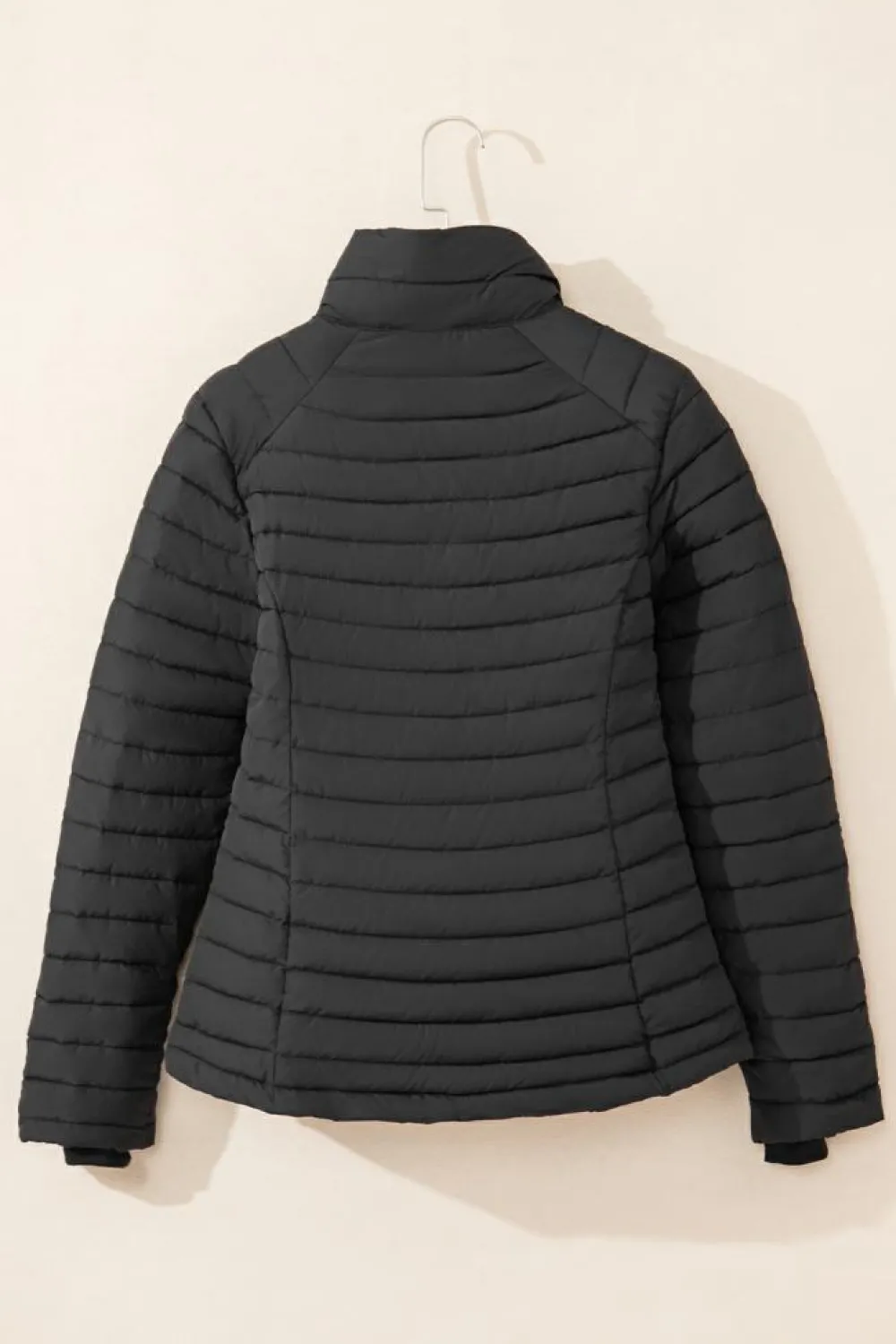 Sale Dear-Lover Solid Color Quilted Zip-up Puffer Jacket Black