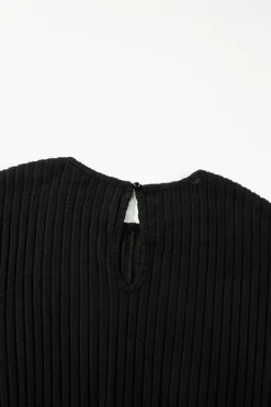 Best Dear-Lover Solid Color Ribbed Short Sleeve Wide Leg Jumpsuit Black
