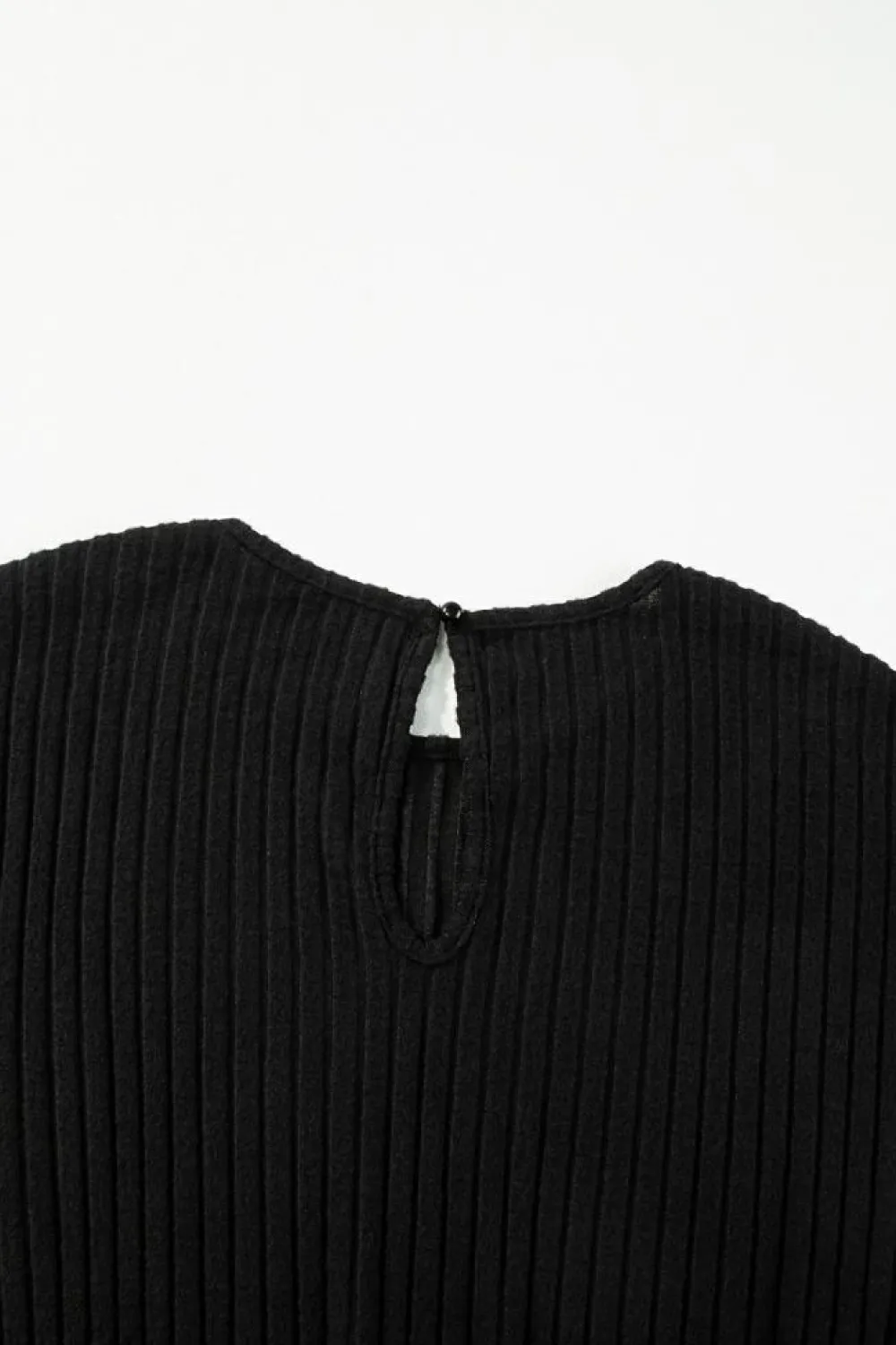 Best Dear-Lover Solid Color Ribbed Short Sleeve Wide Leg Jumpsuit Black
