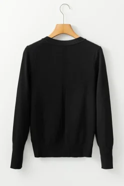 Clearance Dear-Lover Solid Color Slim Fit Lightweight Crew Neck Sweater Black