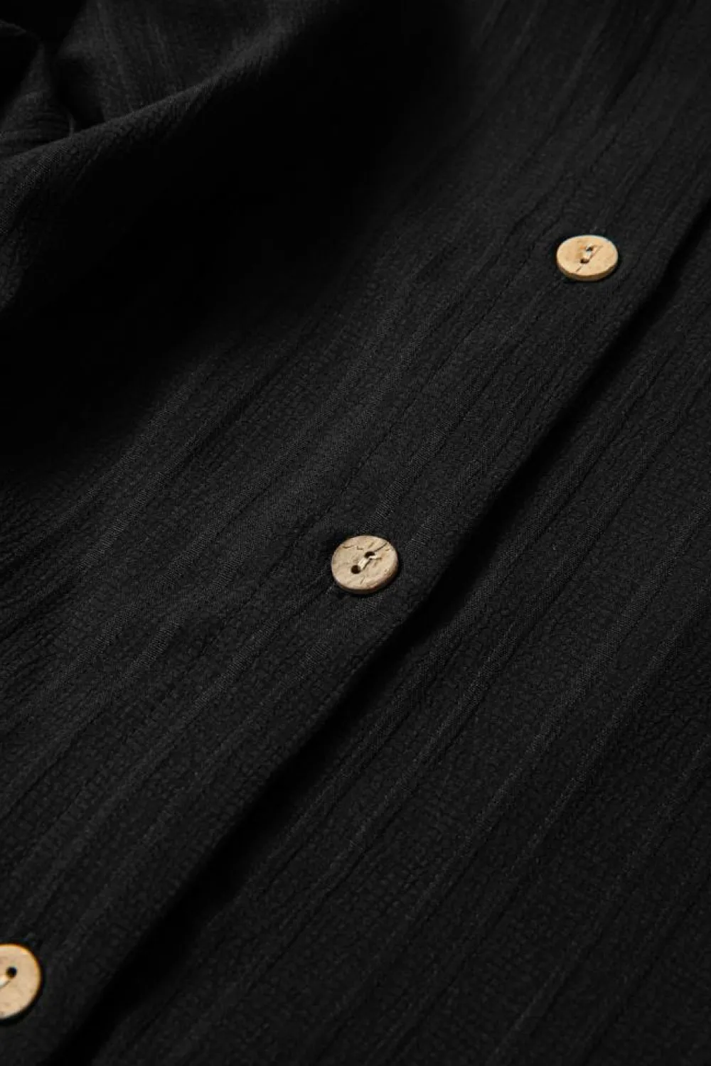 Sale Dear-Lover Solid Color Textured Buttoned Turn Down Collar Shirt Black