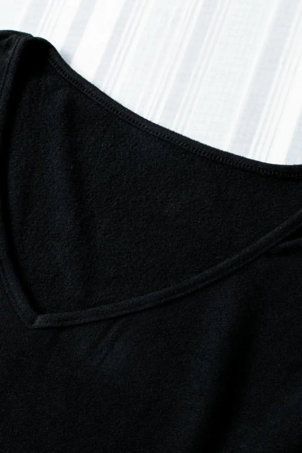 Fashion Dear-Lover Solid Color V Neck Long Sleeve Knit Top Black