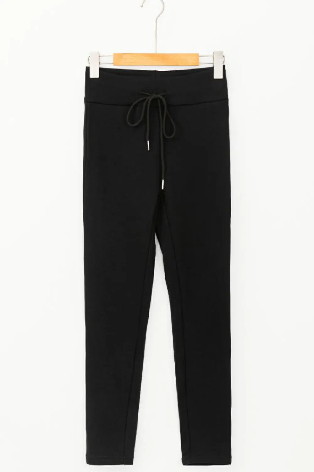 Best Dear-Lover Solid Drawstring Waist Thermal Lined Leggings Black