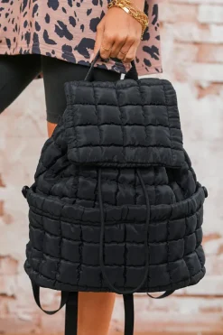 Hot Dear-Lover Solid Flapped Quilted Puffer Backpack Black