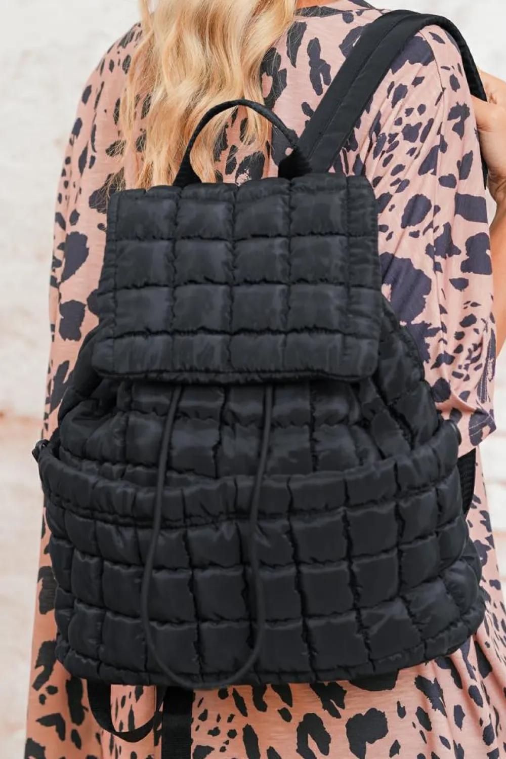 Hot Dear-Lover Solid Flapped Quilted Puffer Backpack Black