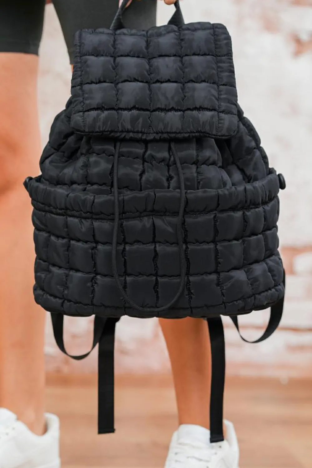 Hot Dear-Lover Solid Flapped Quilted Puffer Backpack Black