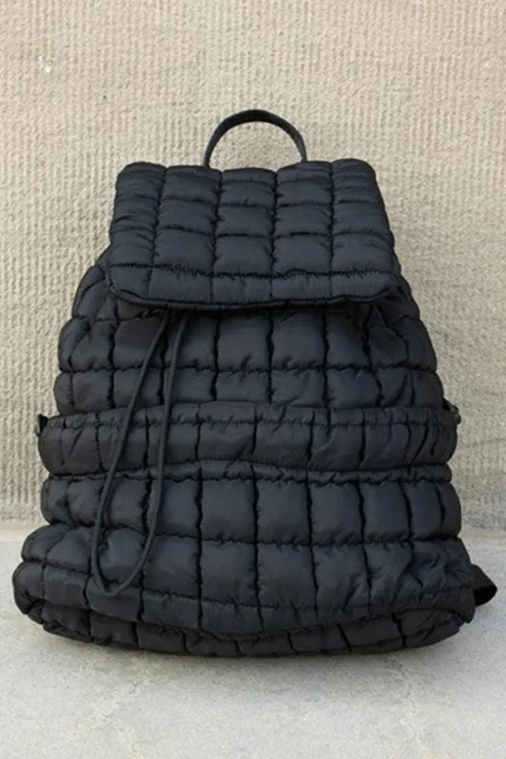 Hot Dear-Lover Solid Flapped Quilted Puffer Backpack Black