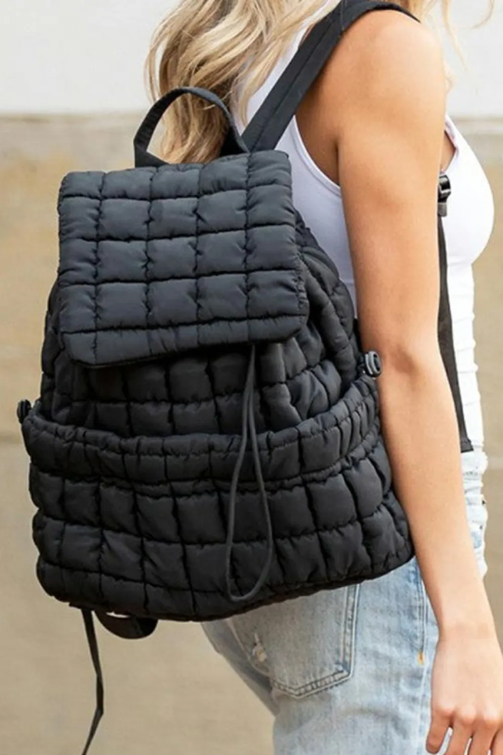 Hot Dear-Lover Solid Flapped Quilted Puffer Backpack Black