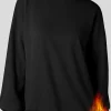 Online Dear-Lover Solid Fleece Lined Drop Shoulder High Low Sweatshirt Black