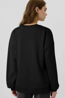 Online Dear-Lover Solid Fleece Lined Drop Shoulder High Low Sweatshirt Black