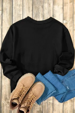 Best Dear-Lover Solid Fleece Lined Drop Shoulder Terry Sweatshirt Black