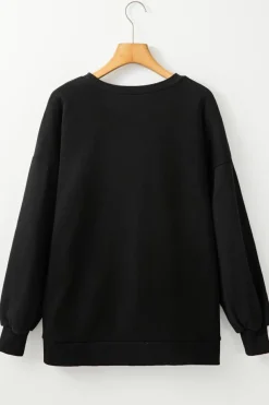 Online Dear-Lover Solid Fleece Lined Drop Shoulder High Low Sweatshirt Black