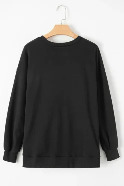 Online Dear-Lover Solid Fleece Lined Drop Shoulder High Low Sweatshirt Black