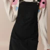 Discount Dear-Lover Solid Front Pockets Sleeveless Corduroy Overall Dress Black