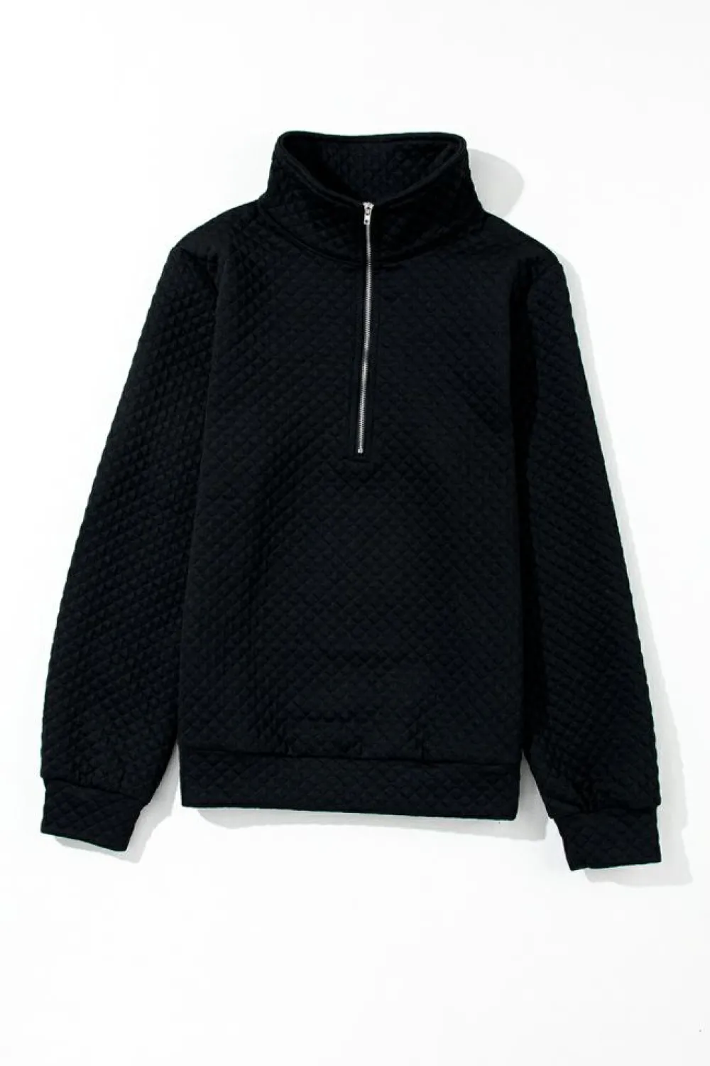 Best Dear-Lover Solid Half Zipper Quilted Pullover Sweatshirt Black