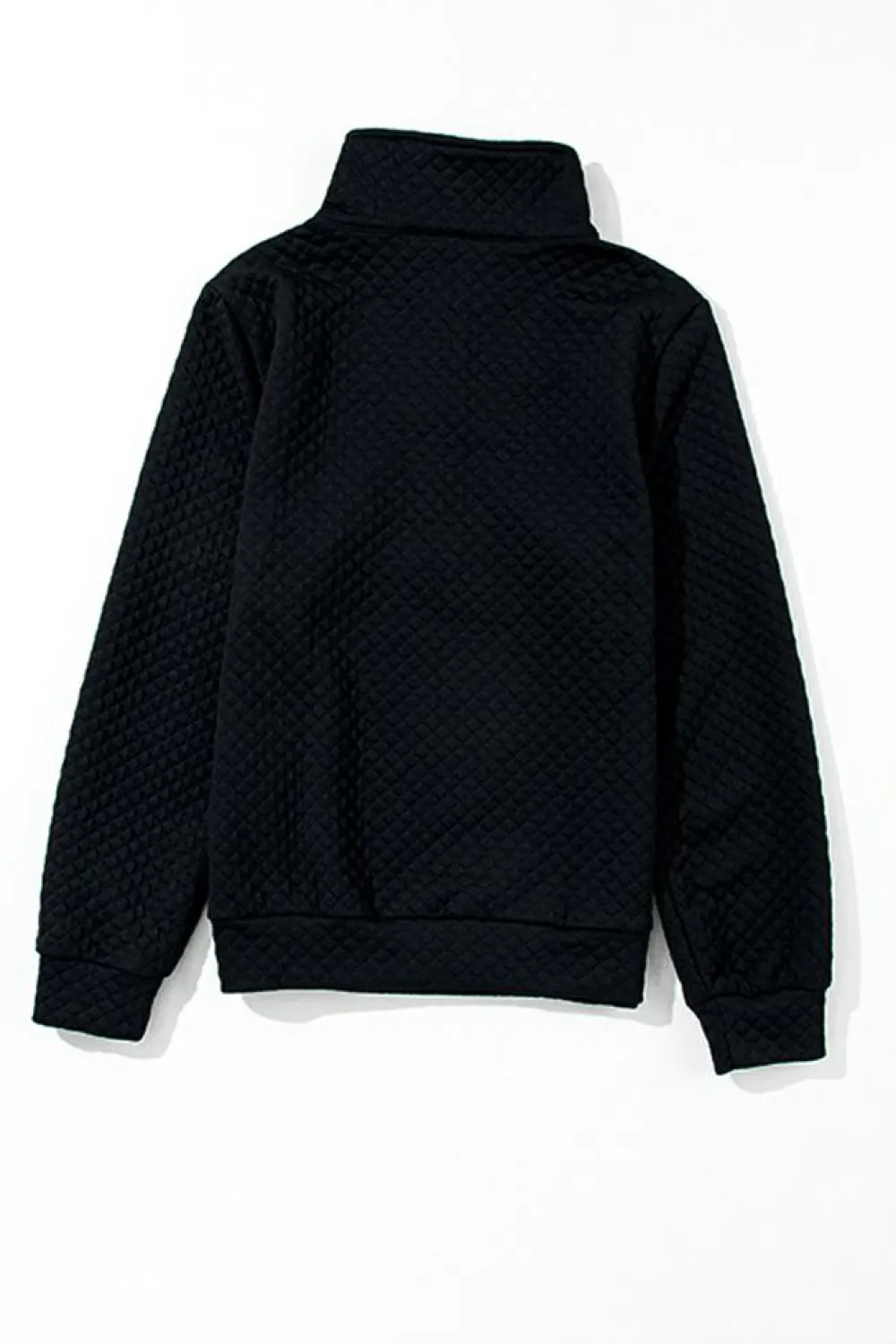 Best Dear-Lover Solid Half Zipper Quilted Pullover Sweatshirt Black