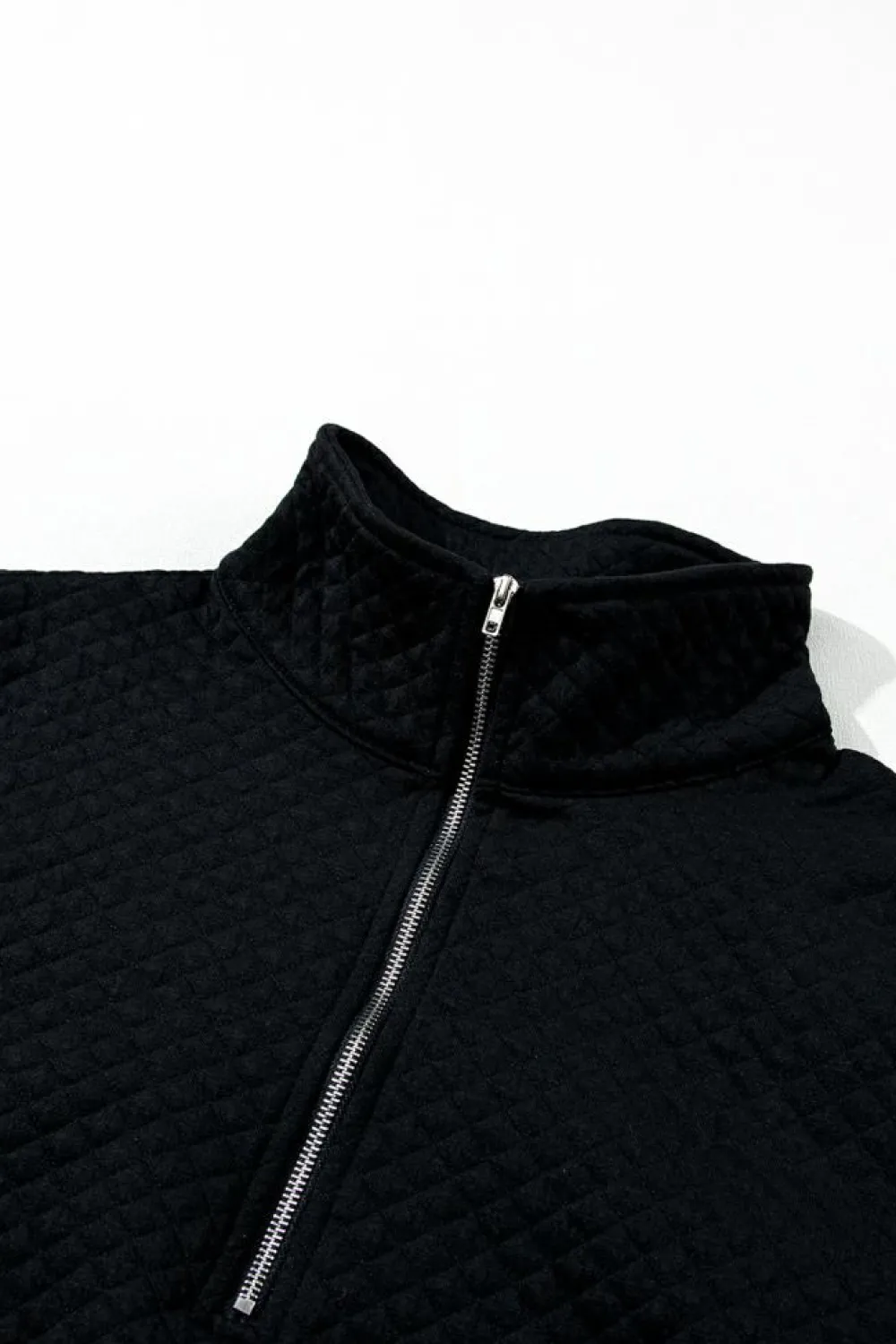 Best Dear-Lover Solid Half Zipper Quilted Pullover Sweatshirt Black