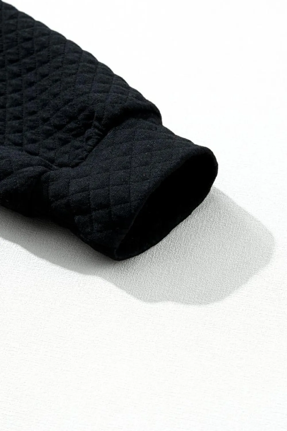 Best Dear-Lover Solid Half Zipper Quilted Pullover Sweatshirt Black