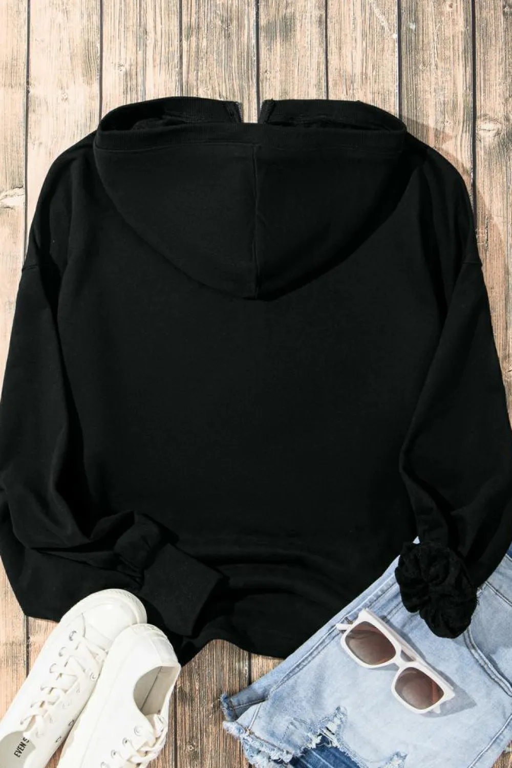 Discount Dear-Lover Solid Kangaroo Pocket Half Zipper Oversized Hoodie Black