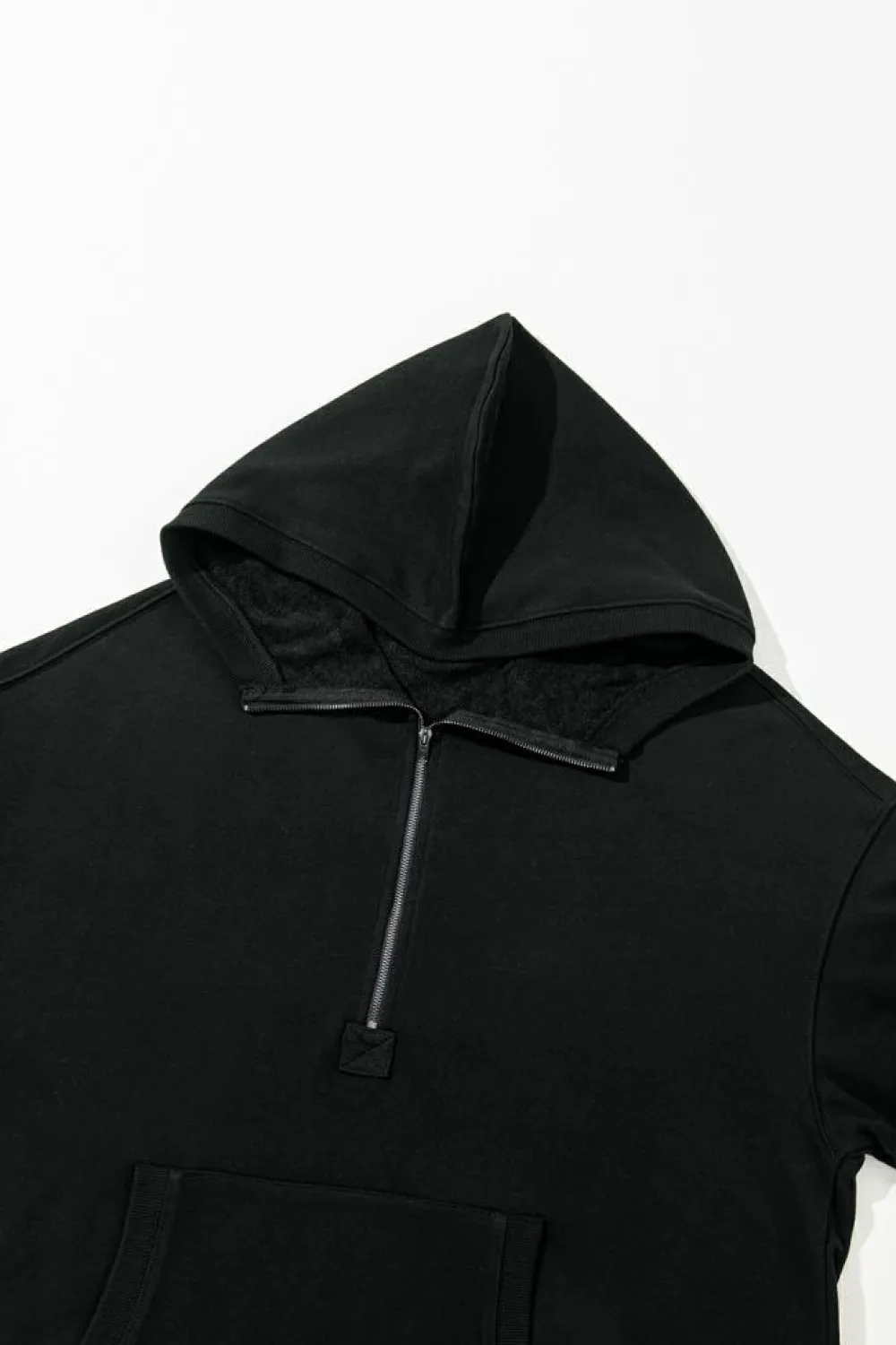 Discount Dear-Lover Solid Kangaroo Pocket Half Zipper Oversized Hoodie Black