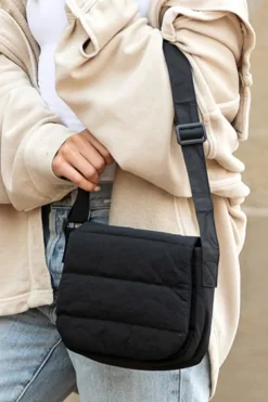 Sale Dear-Lover Solid Minimalist Foldover Puffer Crossbody Bag Black