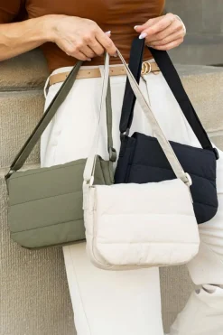 Sale Dear-Lover Solid Minimalist Foldover Puffer Crossbody Bag Black